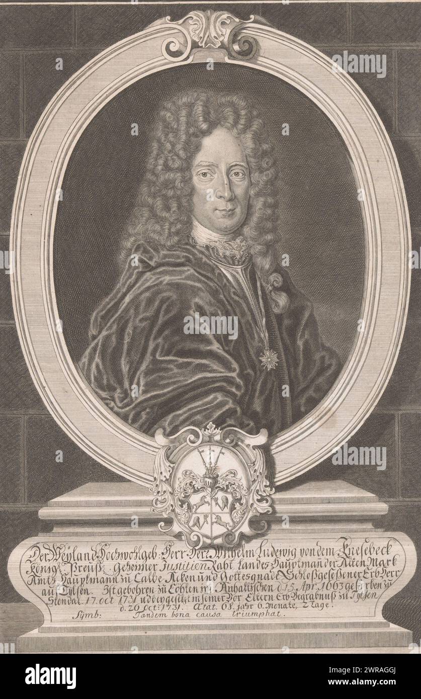 Portrait of Wilhelm Ludwig von dem Knesebeck, print maker: Johann Georg Wolffgang, after painting by: G. de Clerck, Berlin, 1732, paper, engraving, height 293 mm × width 188 mm, print Stock Photo
