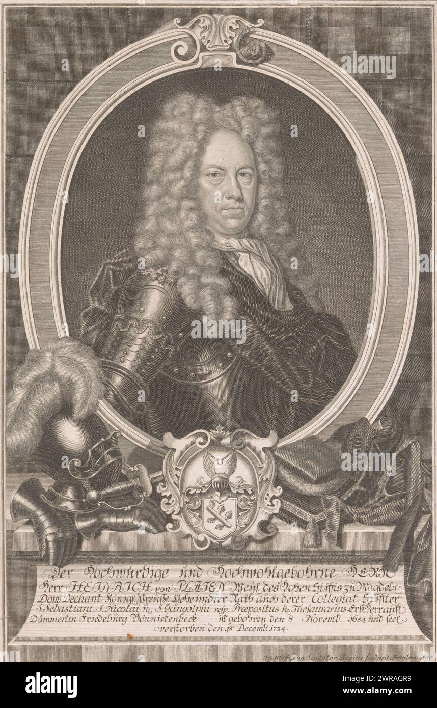 Portrait of Heinrich von Platen, print maker: Johann Georg Wolffgang, Berlin, 1735, paper, engraving, etching, height 296 mm × width 197 mm, print Stock Photo