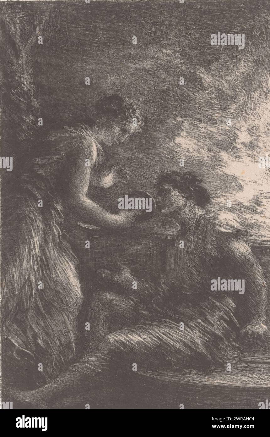 Sieglinde gives Siegmund a drink, La Walkyrie. Acte I. Sieglinde et Siegmund, Life and Works of Richard Wagner (series title), print maker: Henri Fantin-Latour, printer: Joseph Rose Lemercier, publisher: Léon Gauchez, Paris, 1886, paper, height 362 mm × width 258 mm, print Stock Photo