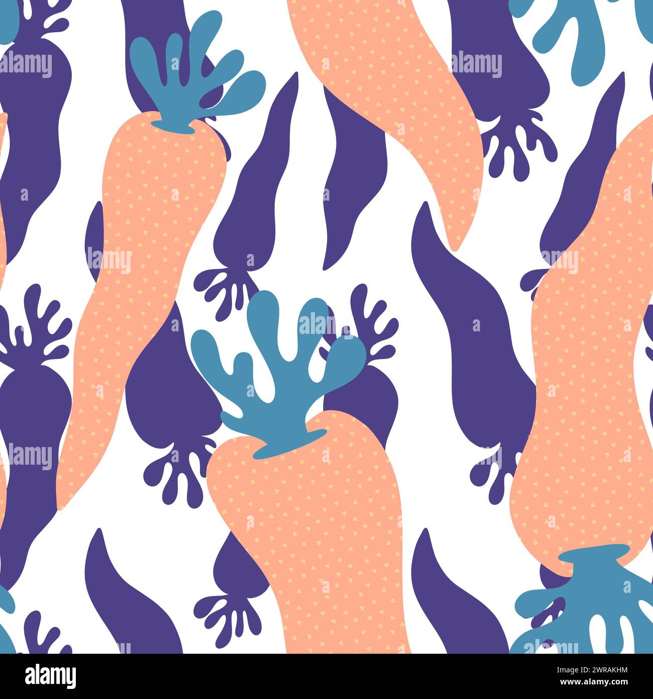 Cartoon watercolor harvest seamless carrot pattern for wrapping paper and fabrics and linens and kids clothes print and kitchen textiles and summer ac Stock Photo