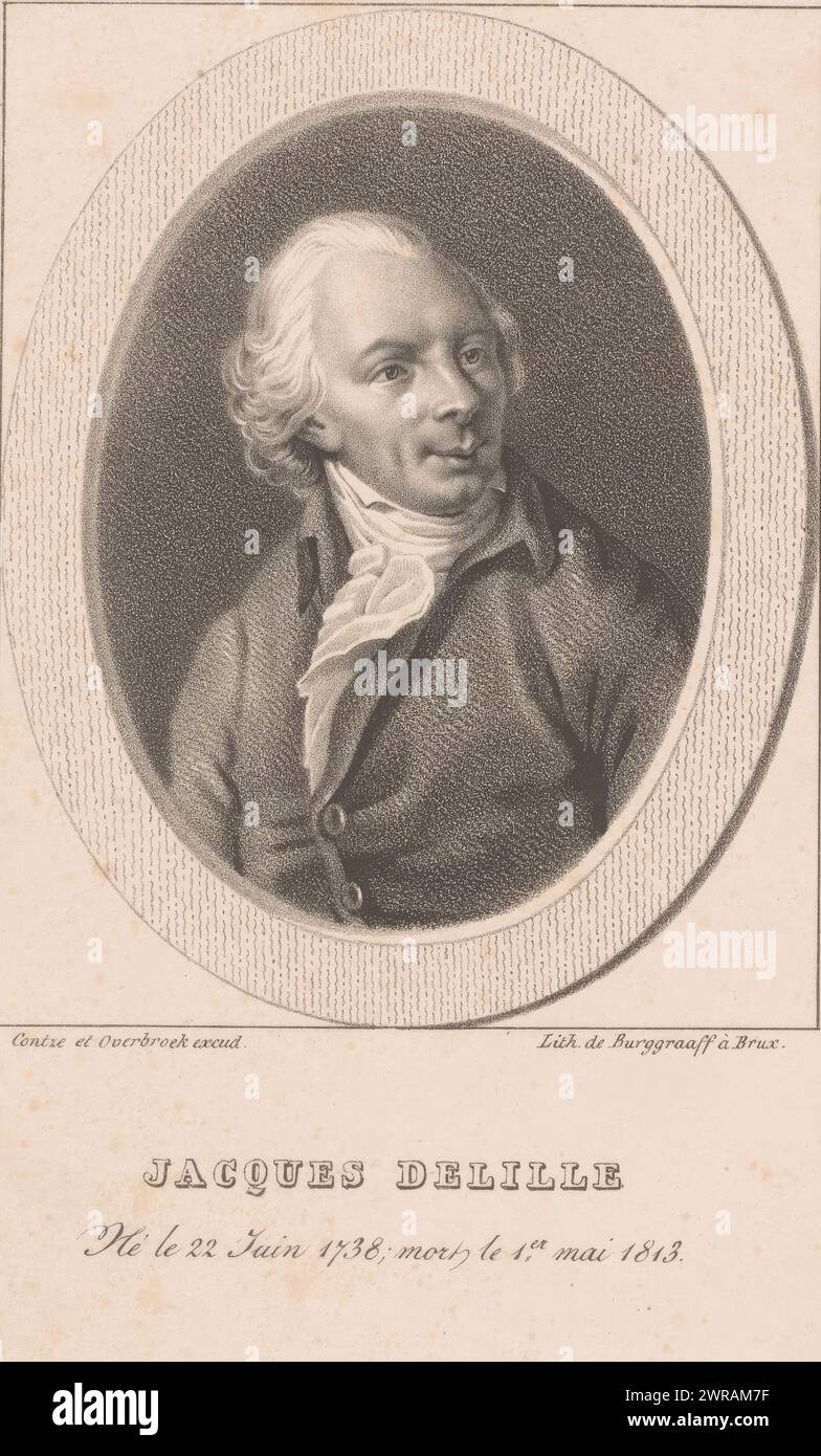 Portrait of Jacques Delille, Jacques Delille, on the 22nd of June 1738; mort le 1er. Mai 1813 (title on object), print maker: Guillaume Philidor Van den Burggraaff, (possibly), printer: Guillaume Philidor Van den Burggraaff, publisher: Contze & Overbroek, Brussels, 1820 - 1841, paper, height 207 mm × width 147 mm, print Stock Photo