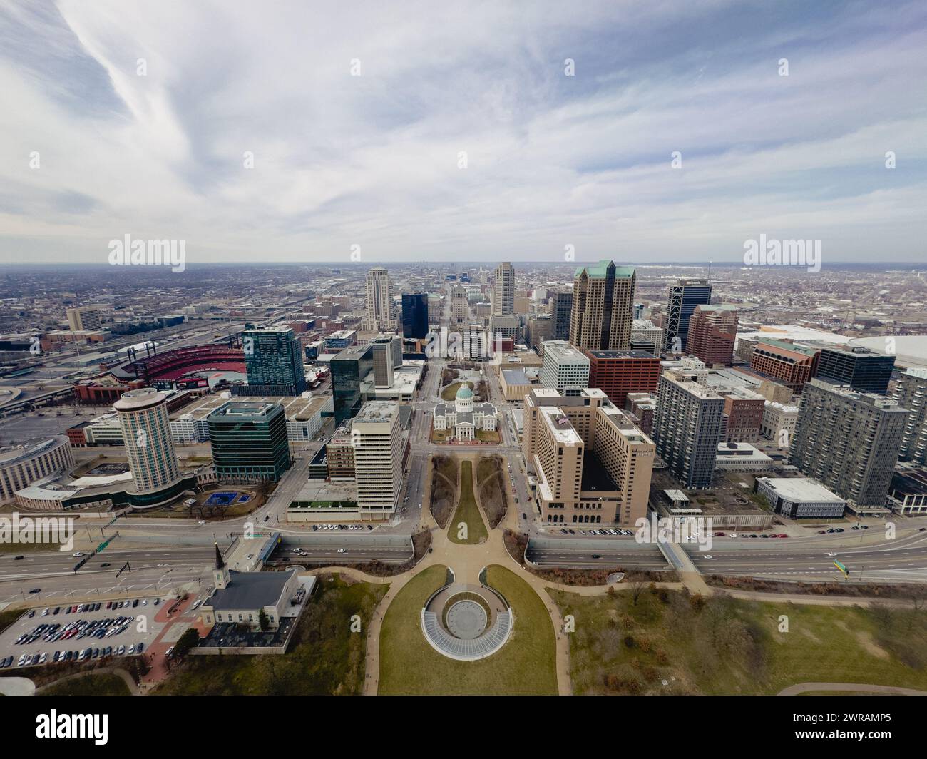 Areal view of St. Louis city taken from the Gateway Arch Stock Photo