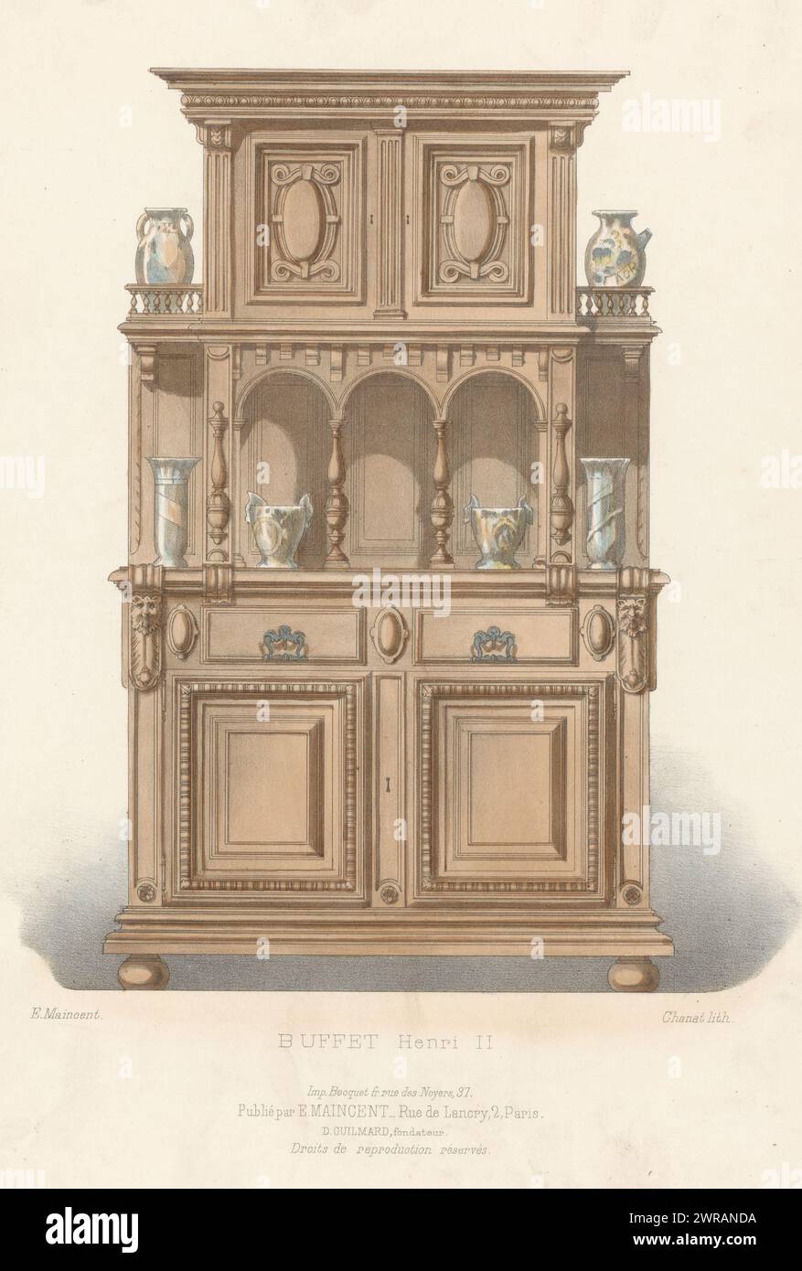 ANCIEN MEUBLE DESSERT Buffet Vaisselier Henri Ii Noyer Marbre Miroir Corniche EUR 295,00