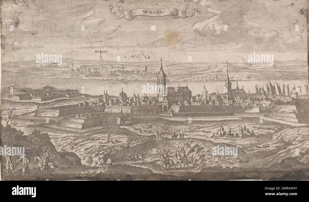 View of Wesel, Wesel (title on object), print maker: Gaspar Bouttats, after drawing by: Jan Peeters (1624-1678), publisher: Jacob Peeters, (possibly), Antwerp, 1675, paper, etching, height 135 mm × width 230 mm, print Stock Photo