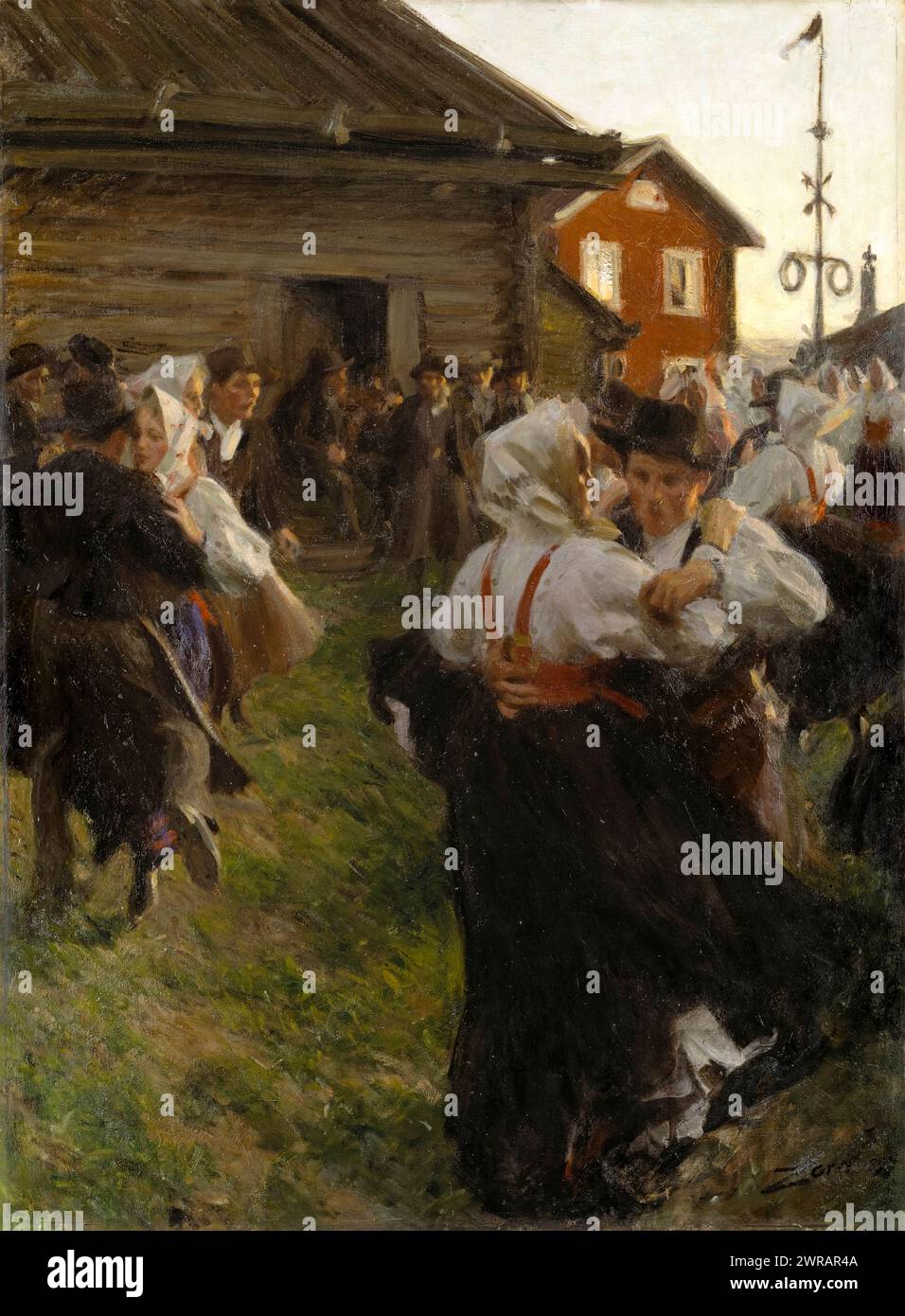 Midsummer Dance by Swedish artist Anders Zorn (1860-1920) painted in 1897.A classic of Swedish art history showing traditional folk dancing in the Dalarna countryside in the extended summer evening light. Credit: Nationalmuseum, Sweden / Universal Art Archive Stock Photo