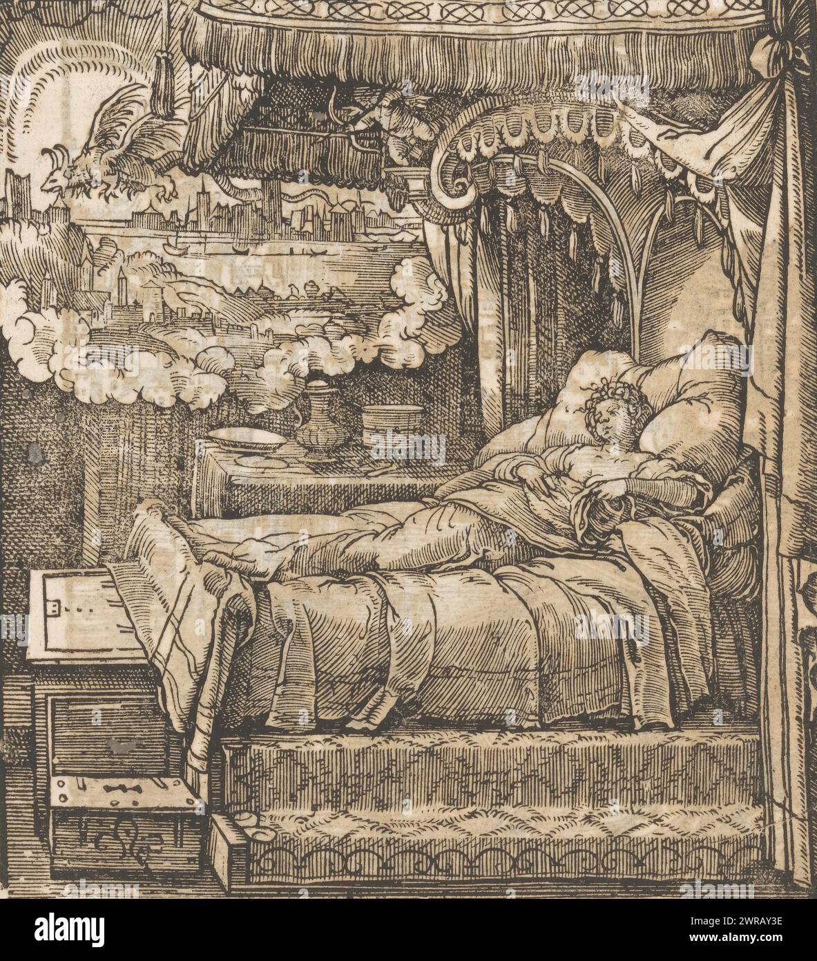 Dream of Skanderbeg's mother, print maker: anonymous, after design by: Jörg Breu (der Jungere), publisher: Heinrich Steiner, 1533, paper, height 175 mm × width 158 mm, print Stock Photo