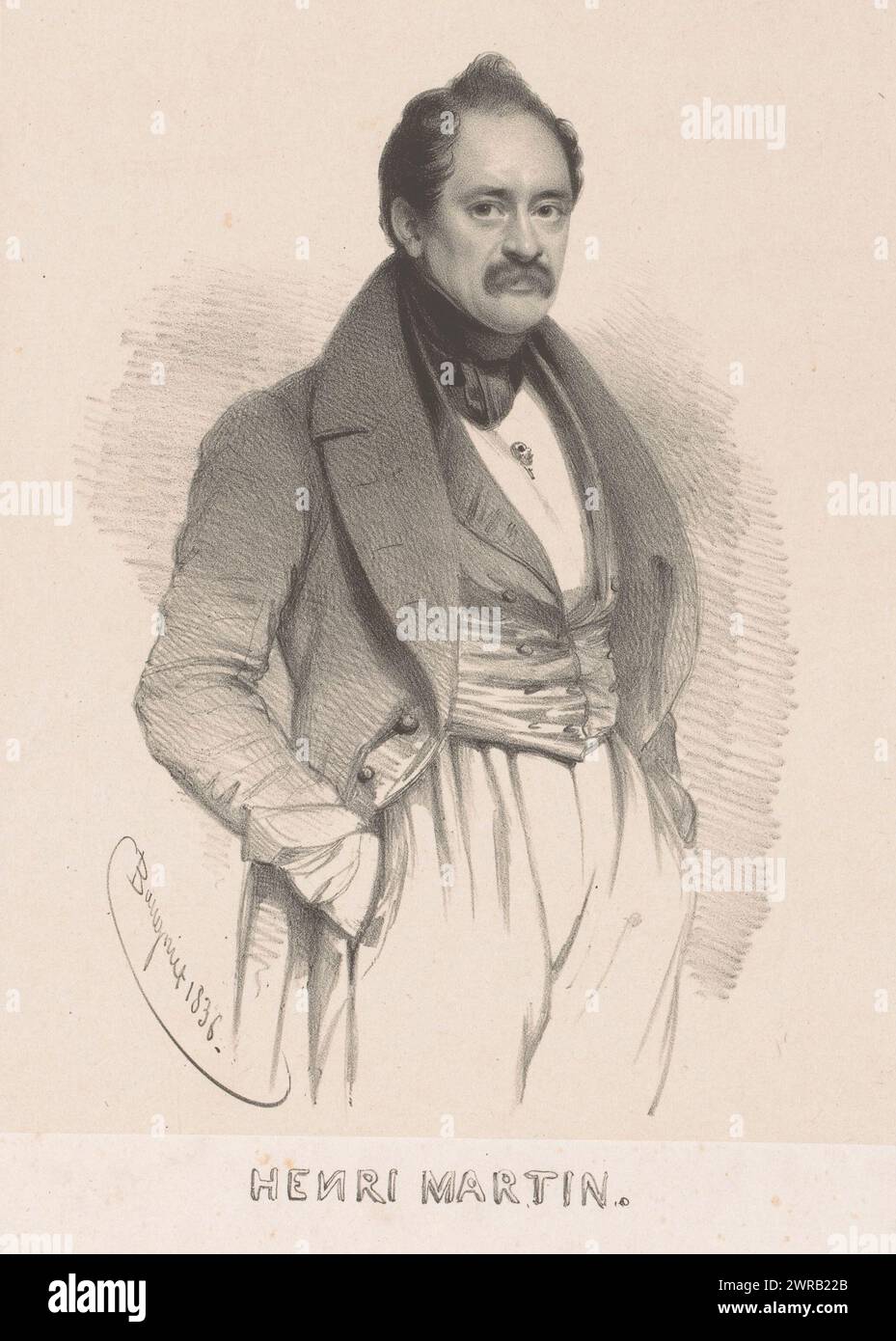 Portrait of Henri Martin, Henri Martin (title on object), print maker: Charles Baugniet, 1836, paper, height 362 mm × width 270 mm, print Stock Photo