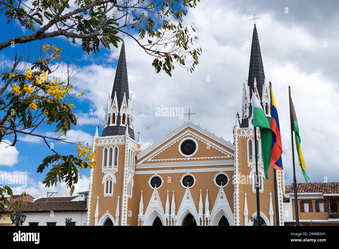Abejorral, Antioquia - Colombia. February 7, 2024. Its construction began in 1825, with a layout very typical of Christian basilicas, composed of thre Stock Photo