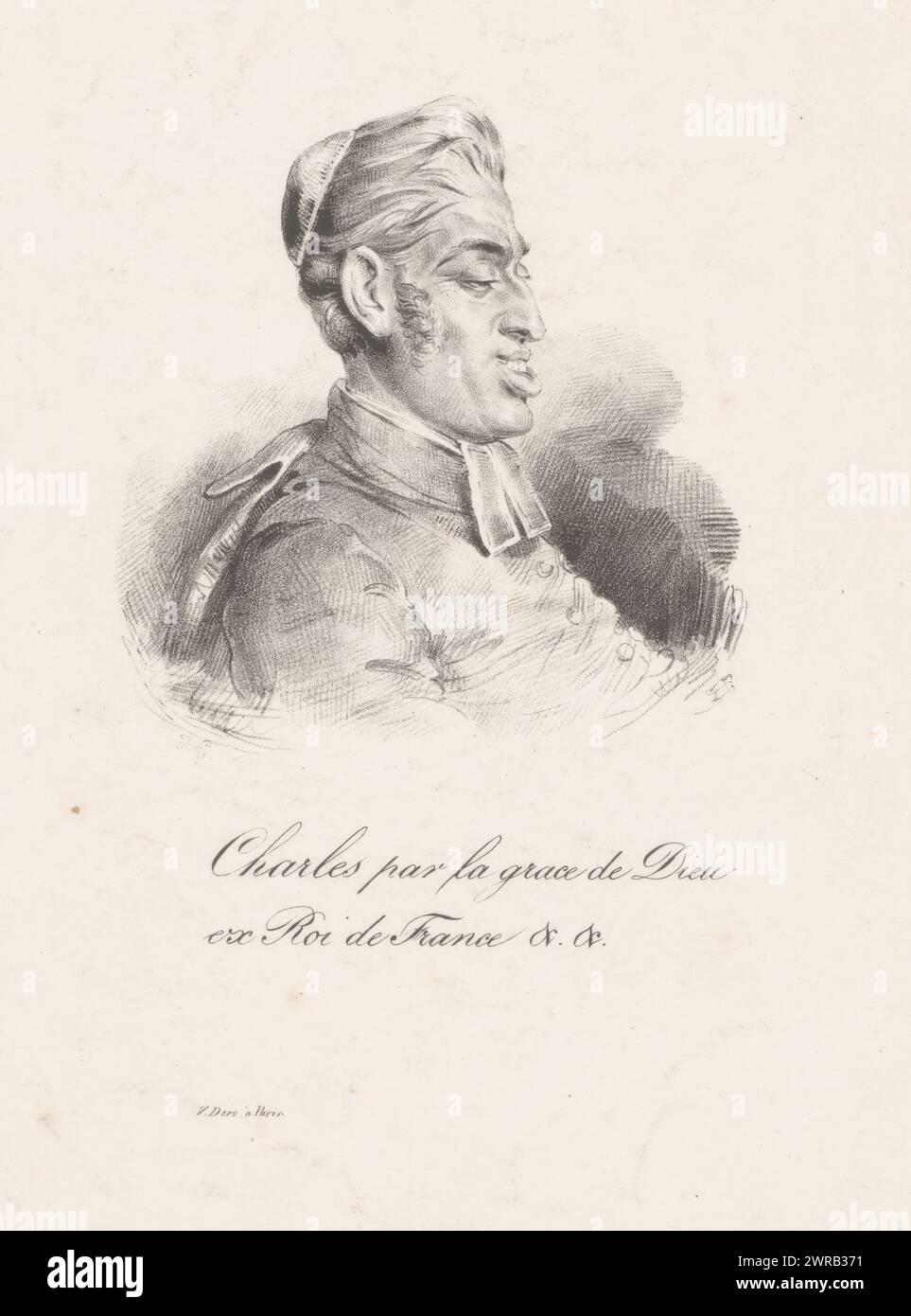 Caricature of Charles X of France, Charles par la grace de Dieu (...) (title on object), print maker: Jean Ignace Isidore Gérard Grandville, (attributed to), publisher: Déro-Becker, Paris, 1830, paper, height 260 mm × width 203 mm, print Stock Photo