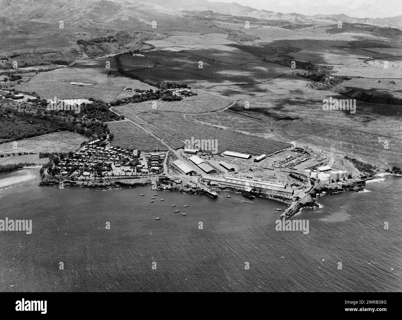 Aerial view of Port Allen, Kauai, Hawaii, July 1932 Stock Photo