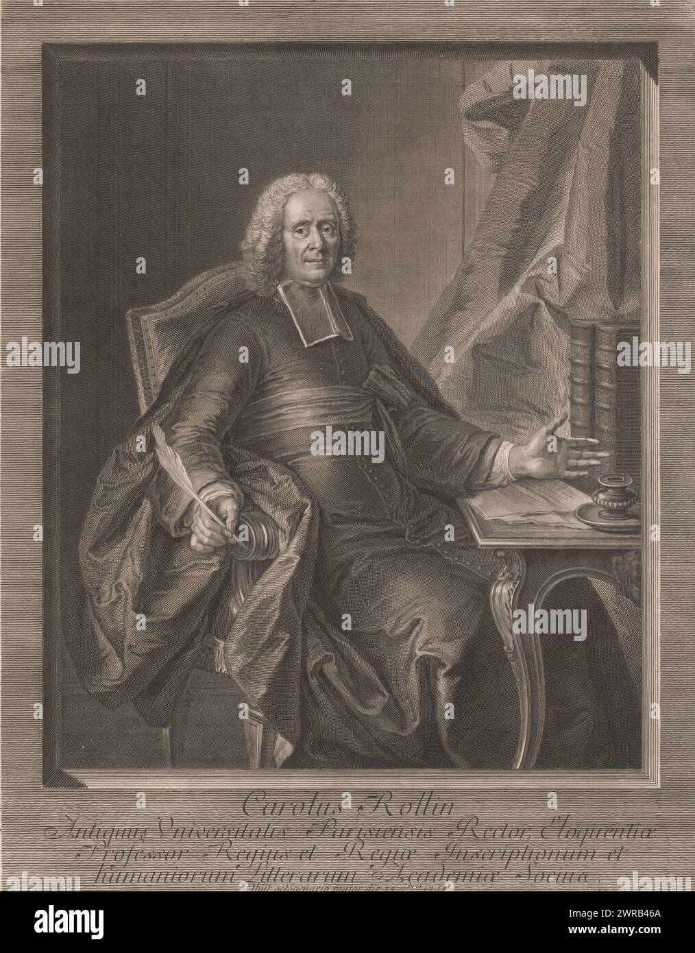 Portrait of Charles Rollin, Carolus Rollin (title on object), print maker: Jean Joseph Baléchou, after painting by: Charles-Antoine Coypel, publisher: Louis-Charles Desnos, print maker: France, publisher: Paris, 1763, paper, engraving, height 514 mm × width 397 mm, print Stock Photo