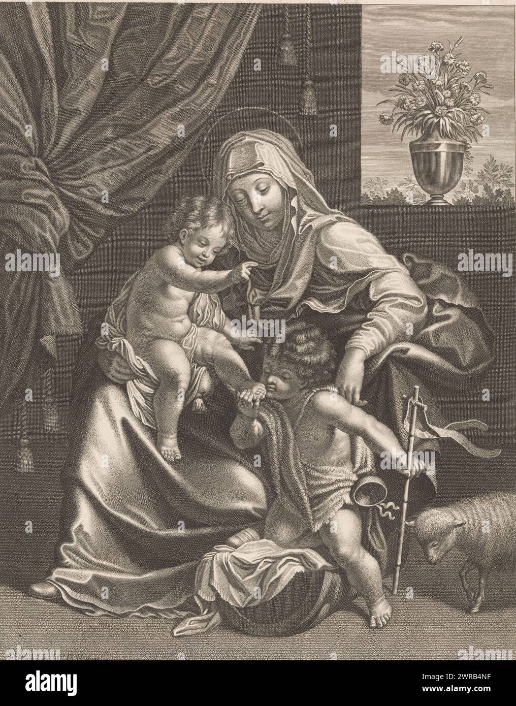 Mary with Child and John, print maker: Jean Boulanger, after painting by: Guido Reni, publisher: François de Poilly, 1616 - 1680, paper, etching, engraving, height 436 mm × width 316 mm, print Stock Photo