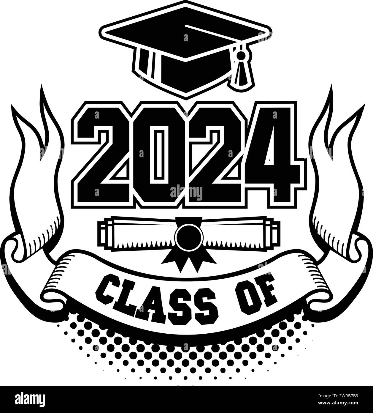 2024 class graduate. The concept of decorate congratulation for school graduates. Design for t-shirt, flyer, invitation, greeting card. Illustration, Stock Vector