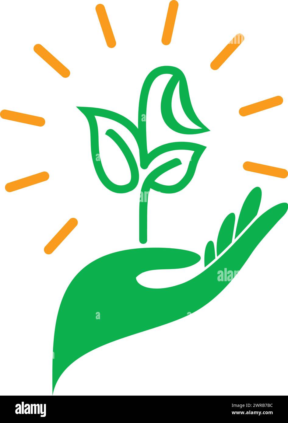 Hand hold plant sprout. Vector icon on transparent background Stock Vector