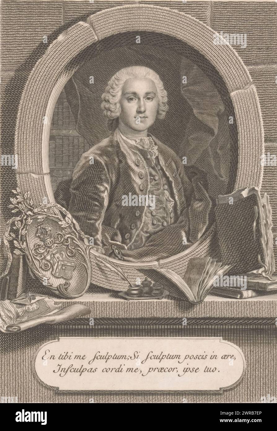Portrait of Tycho de Hofman, print maker: Johann Georg Wille, after painting by: Louis Tocqué, print maker: France, after painting by: Paris, 1745, paper, engraving, height 178 mm × width 125 mm, print Stock Photo