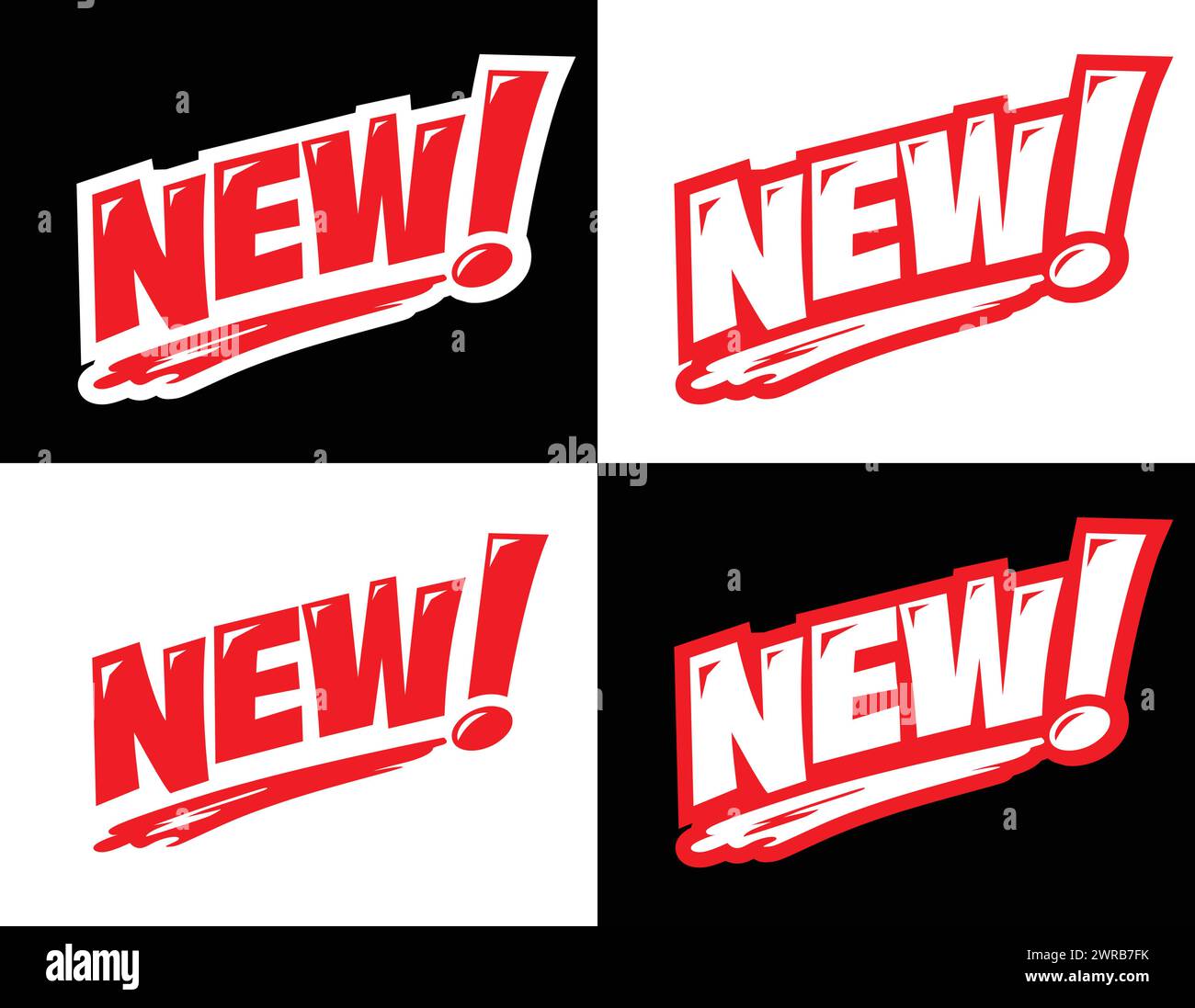Red sign New in comic style . Vector label, sticker on transparent and ...
