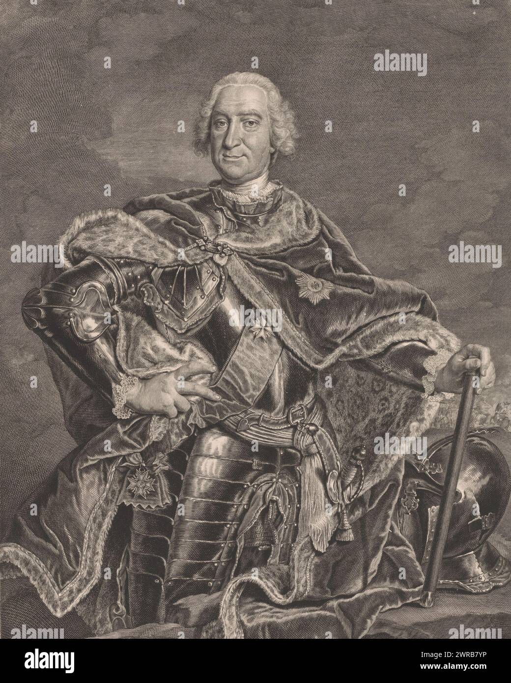 Portrait of an unknown Prussian general, print maker: Georg Friedrich Schmidt, 1722 - 1775, paper, engraving, etching, height 498 mm × width 359 mm, print Stock Photo