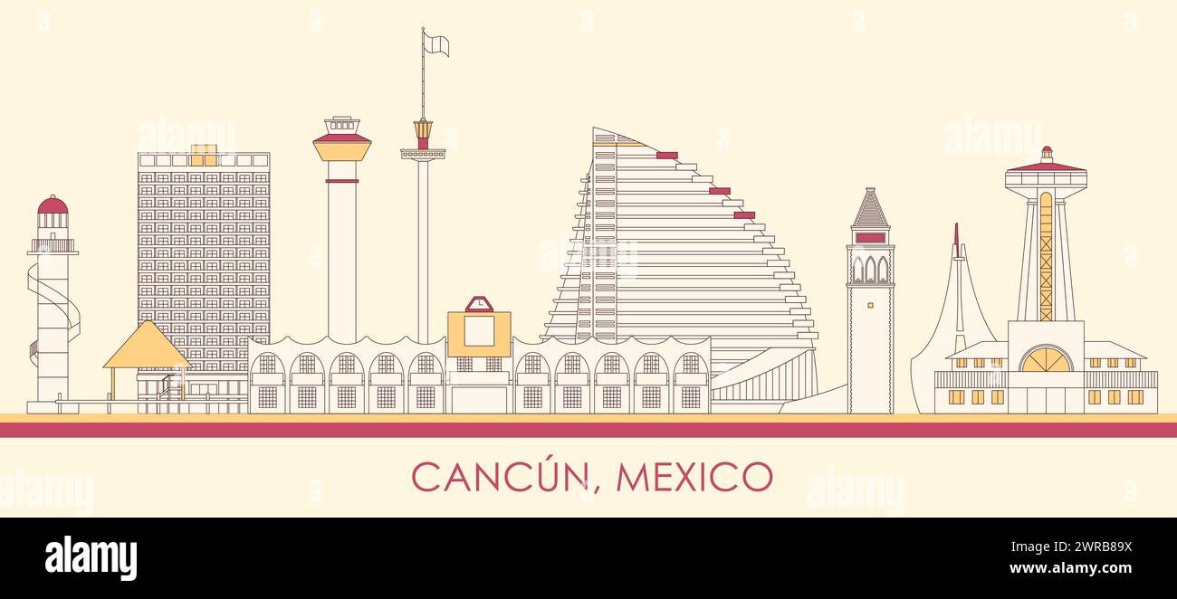 Cartoon Skyline panorama of city of Cancun, Mexico - vector illustration Stock Vector