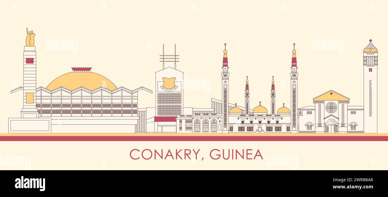 Cartoon Skyline panorama of city of Conakry, Guinea - vector illustration Stock Vector