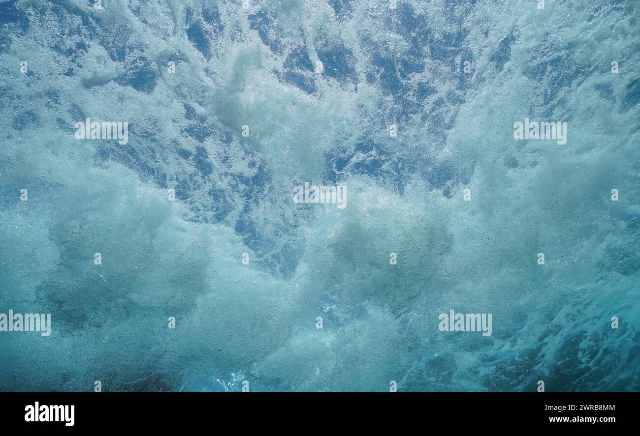 Water surface with sea spume underwater in the Mediterranean sea, natural scene, France Stock Photo