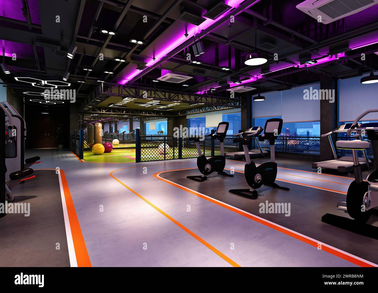 3d render gym fitness yoga studio Stock Photo