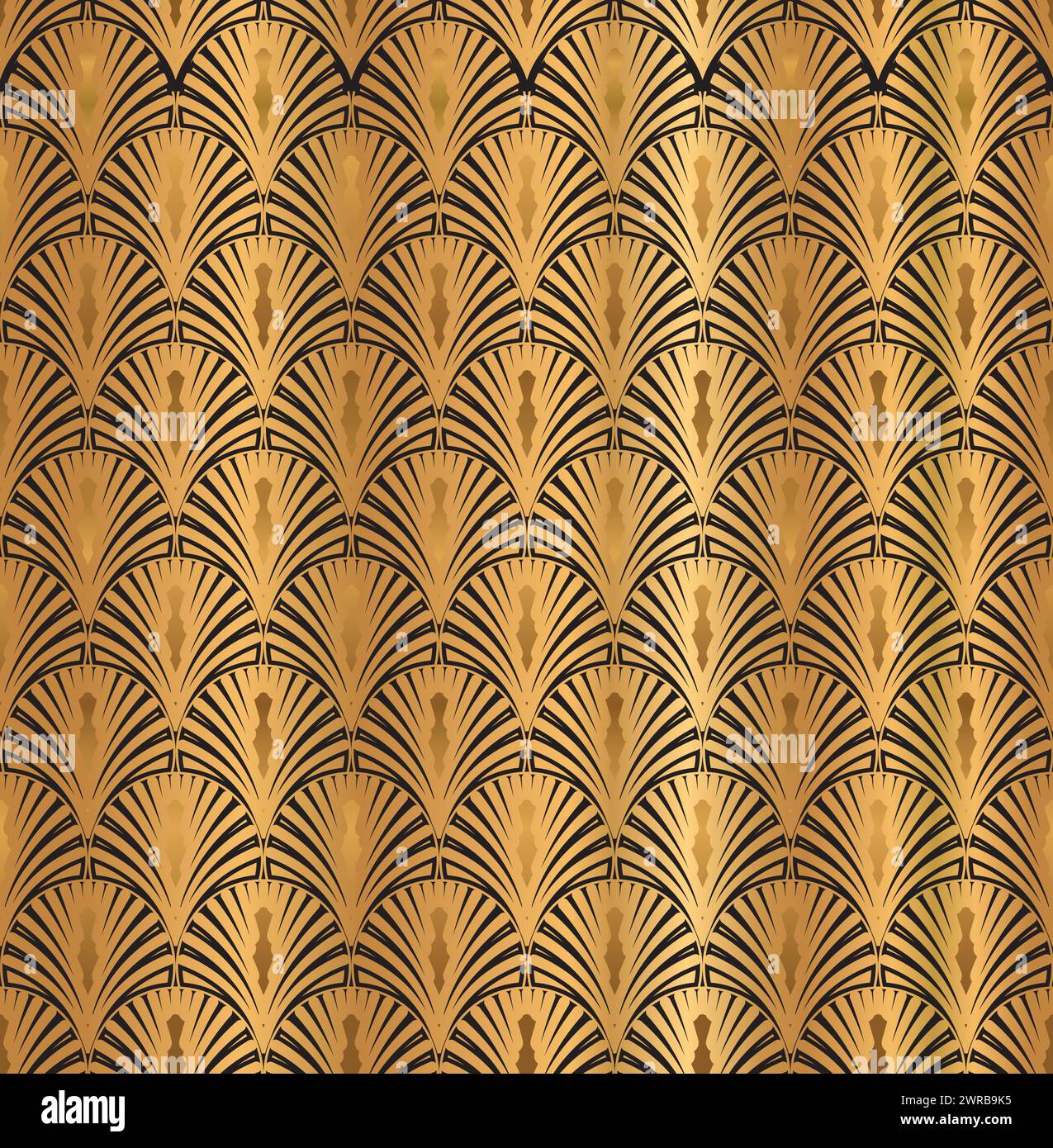 Gold Geometric Art Deco Pattern Design with Black Ornaments Stock Vector