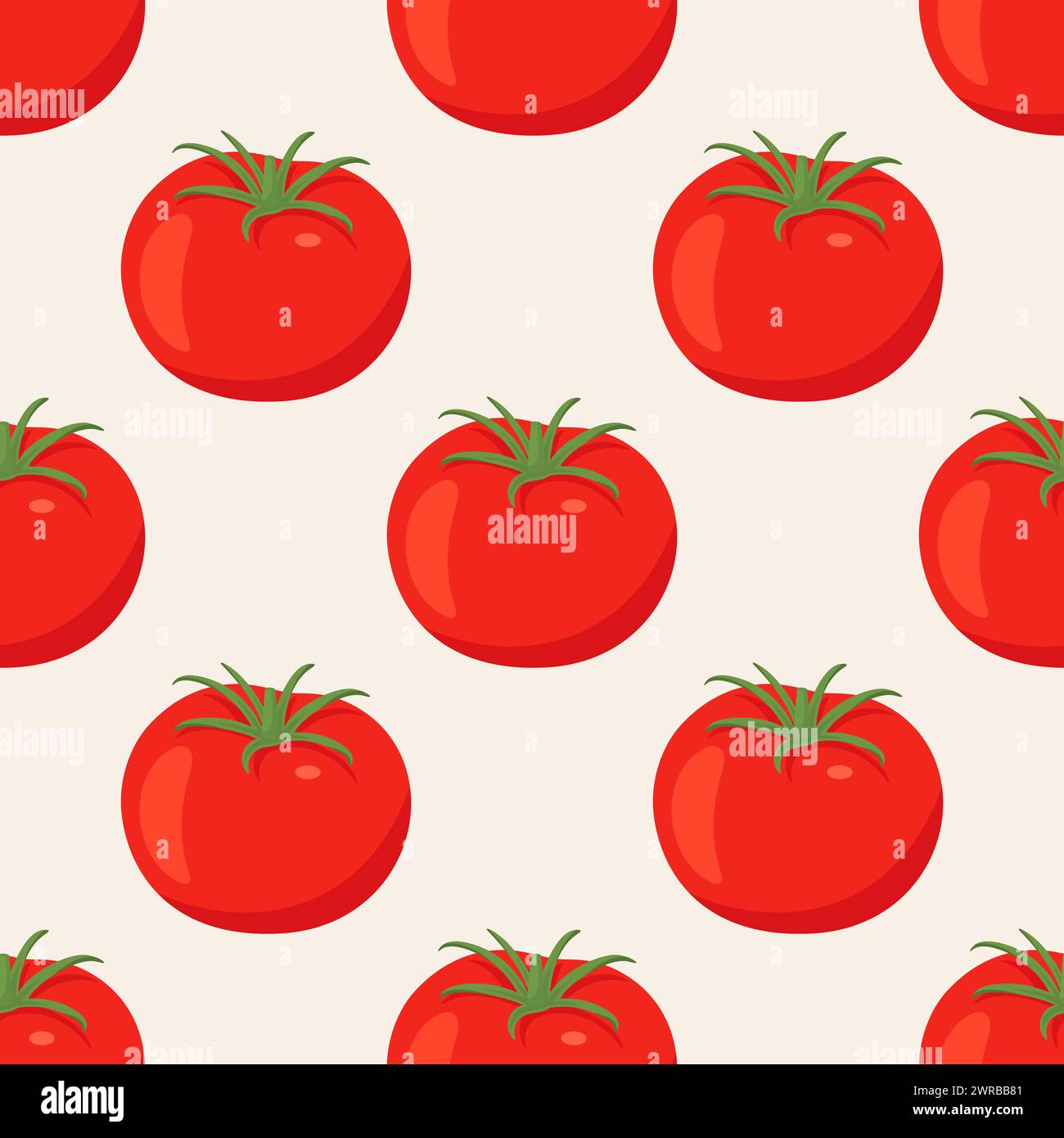 Flat Vector Seamless Pattern with Fresh Tomato on a White Background. Seamless Vegetable Print with Whole Tomatoes Stock Vector