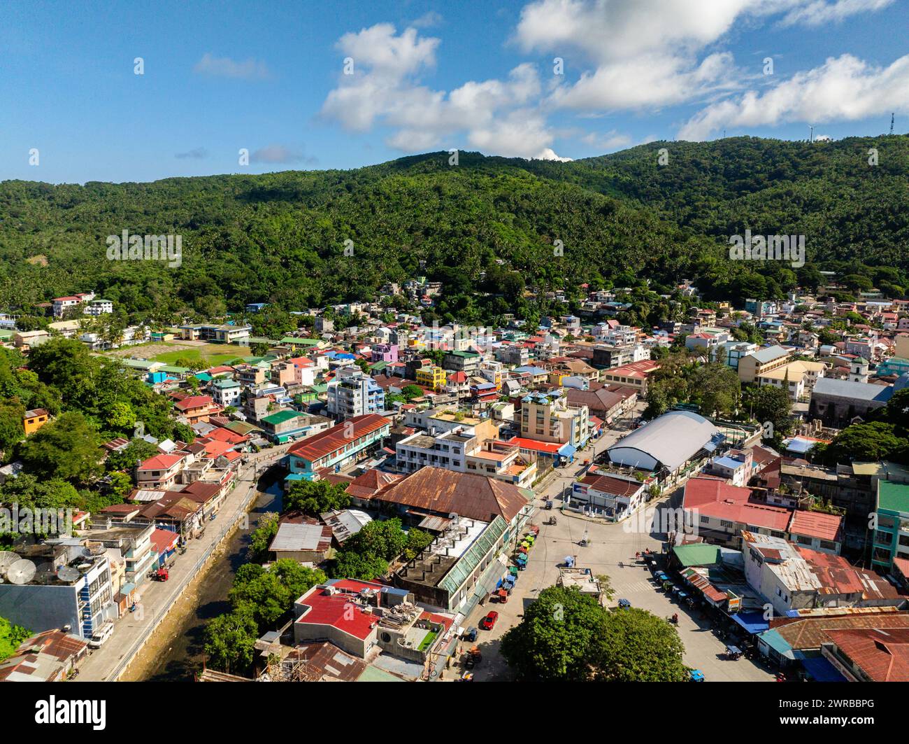 Commercial buildings and residential area in Romblon, Philippines. Stock Photo