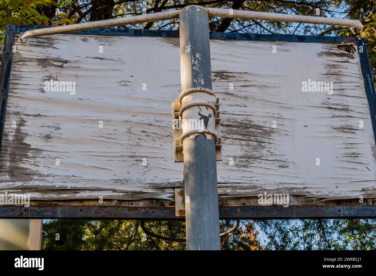 Close-up of a damaged basketball backboard showing signs of corrosion, in South Korea Stock Photo