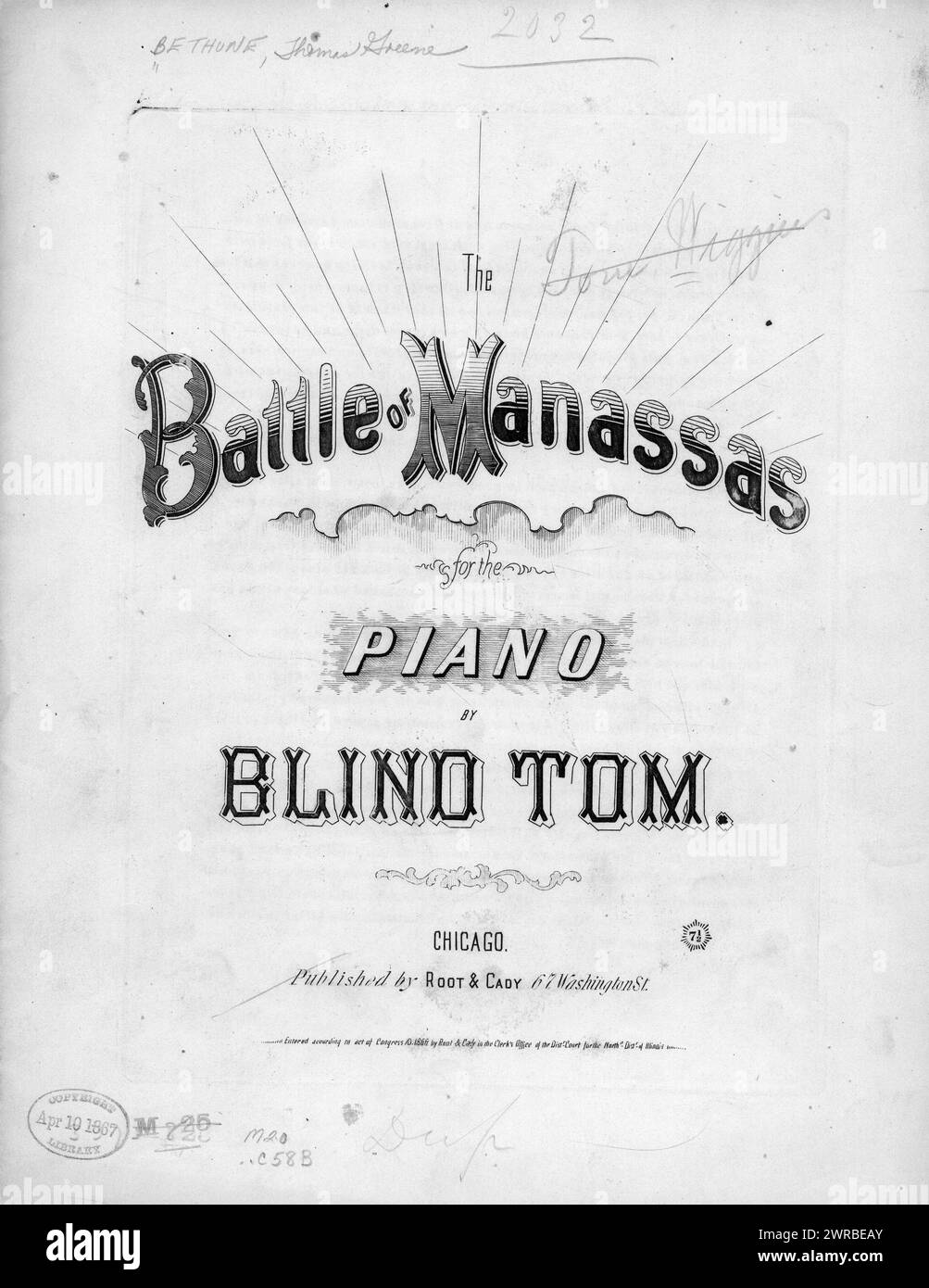 The Battle of Manassas, Blind Tom (composer), Root & Cady, Chicago, 1866., United States, History, Civil War, 1861-1865, Songs and music Stock Photo