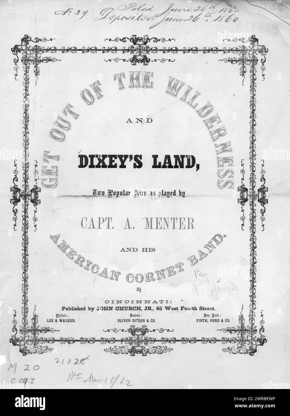 Get out of the wilderness and Dixey's land, Jones, Paul (arranger), John Church Jr., Cincinnati, 1860., United States, History, Civil War, 1861-1865, Songs and music Stock Photo