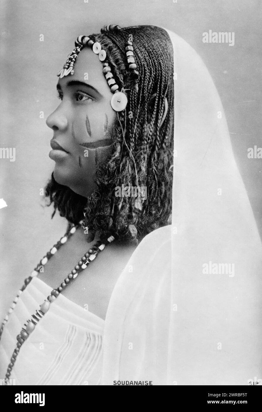 Sudanese woman, Photo shows a Sudanese woman, head and shoulders portrait, left profile., Carpenter, Frank G. (Frank George), 1855-1924, collector, between 1890 and 1923, Women, Clothing & dress, Sudan, 1890-1930, Photographic prints, 1890-1930., Photographic prints, 1890-1930, 1 photographic print Stock Photo