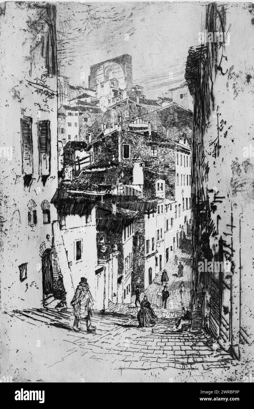 Up and down in Siena, Joseph Pennell, 1883., Street on hill in Siena, Italy., Pennell, Joseph, 1857-1926, artist, 1883., Streets, Italy, Siena, 1880-1890, Etchings, 1880-1890., Etchings, 1880-1890, 1 print: etching Stock Photo