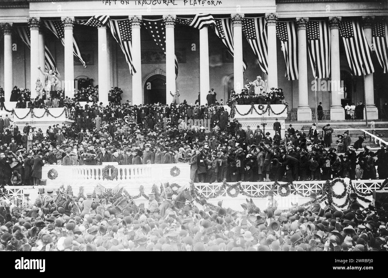 Taft on inaugural platform, after inauguration in Senate chamber, March 4, 1909, 1909, Taft, William H., (William Howard), 1857-1930, Inaugurations, Photographic prints, 1900-1910., Photographic prints, 1900-1910, 1 photographic print Stock Photo