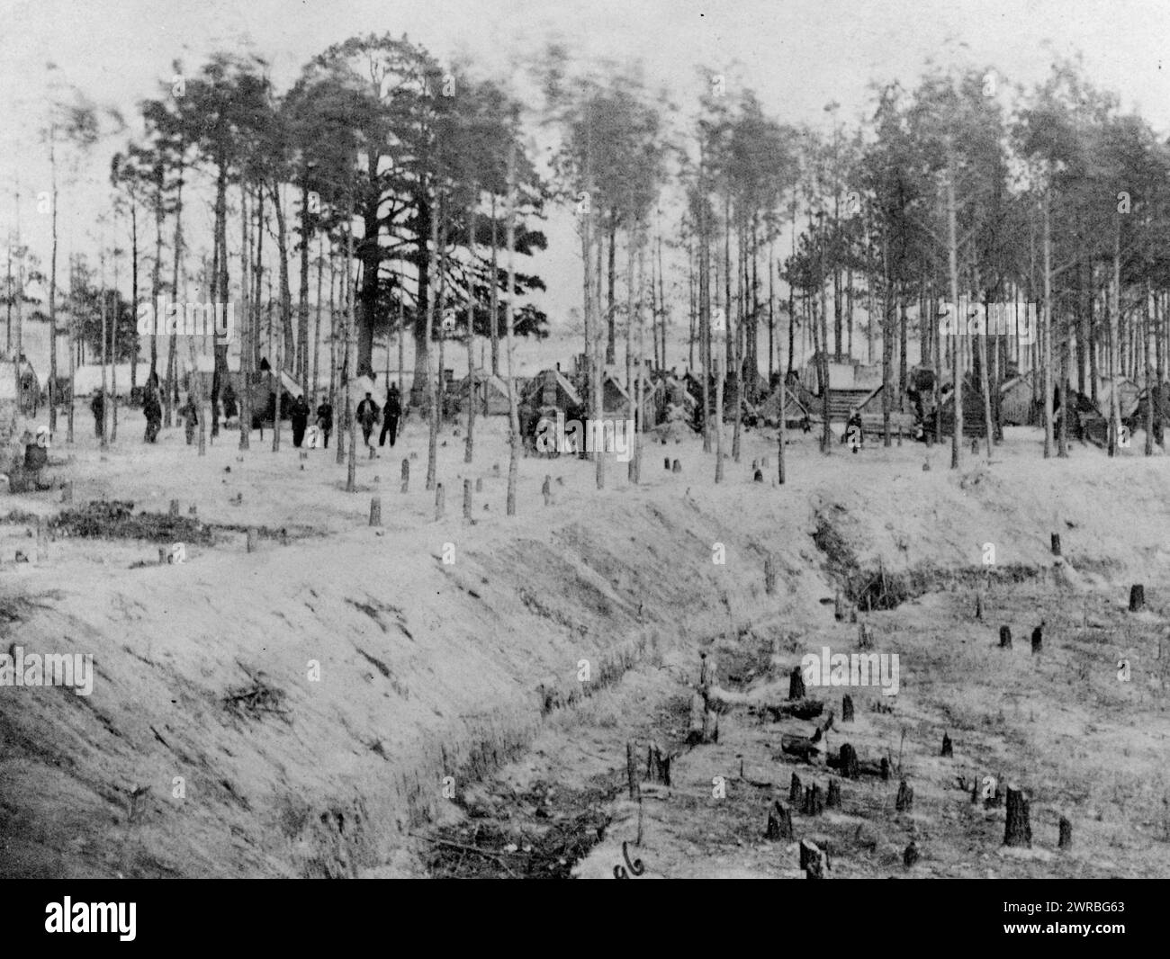 Camp of 27th U.S. Colored Infantry, photographed between 1861 and 1865, printed later, African Americans, Military service, 1860-1870, Photographic prints, 1860-1910., Photographic prints, 1860-1910, 1 photographic print Stock Photo