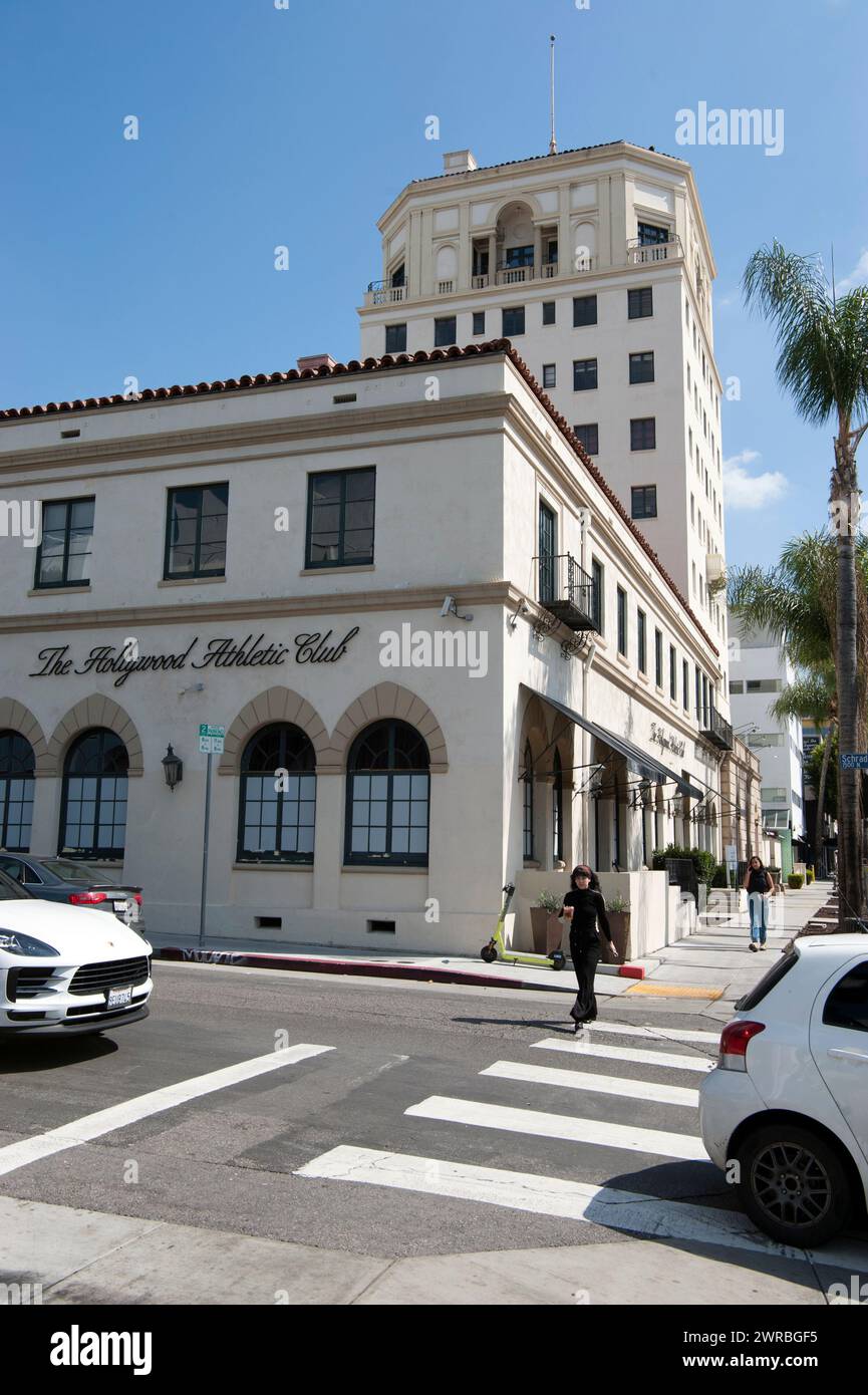 The Hollywood Athletic Club, historic architecture on Sunset Blvd. in Hollywood, California, USA Stock Photo