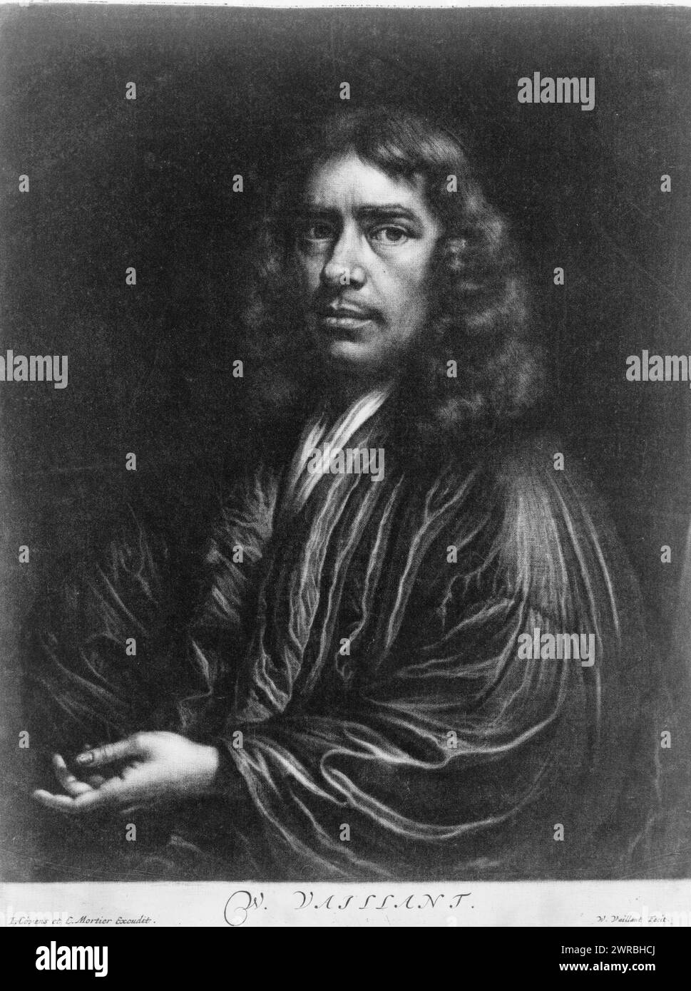 W. Vaillant, W. Vaillant, fecit., Wallerant Vaillant, head-and-shoulders portrait, facing right., Vaillant, Wallerant, 1623-1677, artist, S.l.: J. Covens et C. Mortier, excudit, between 1653 and 1670, Vaillant, Wallerant, 1623-1677, Mezzotints, 1650-1670., Mezzotints, 1650-1670, Self-portraits, 1650-1670, 1 print: mezzotint, 26.8 x 20.5 cm Stock Photo