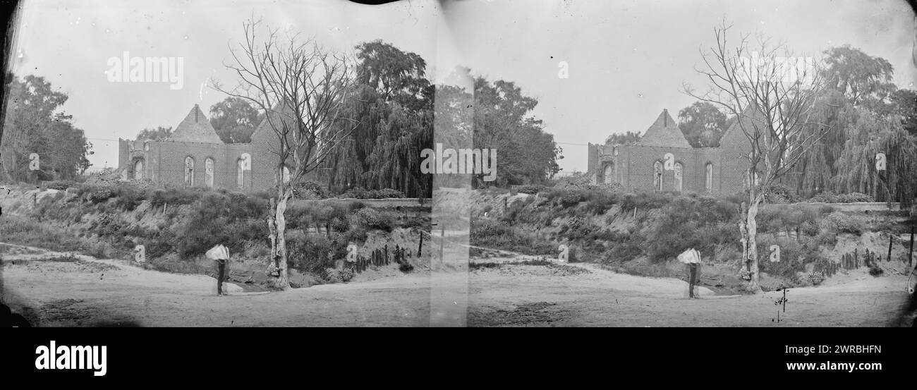 Hampton, Virginia. Ruins of old church, Barnard, George N., 1819-1902, photographer, 1862, United States, History, Civil War, 1861-1865, Glass negatives, 1860-1870, Stereographs, 1860-1870, 1 negative: glass, stereograph, wet collodion, 4 x 10 in Stock Photo