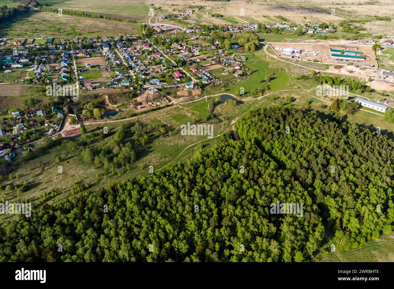 Aerial view of a holiday village surrounded by forests and fields Stock ...