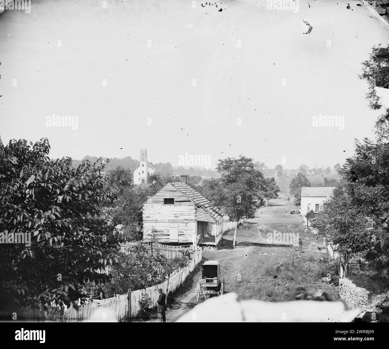 Sharpsburg, Md. View with Episcopal church in distance, Photograph from the main eastern theater of the war, Battle of Antietam, September-October 1862., Gardner, Alexander, 1821-1882, photographer, 1862 September., United States, History, Civil War, 1861-1865, Glass negatives, 1860-1870., Stereographs, 1860-1870, Glass negatives, 1860-1870, 1 negative: glass, stereograph, wet collodion, 4 x 10 in Stock Photo