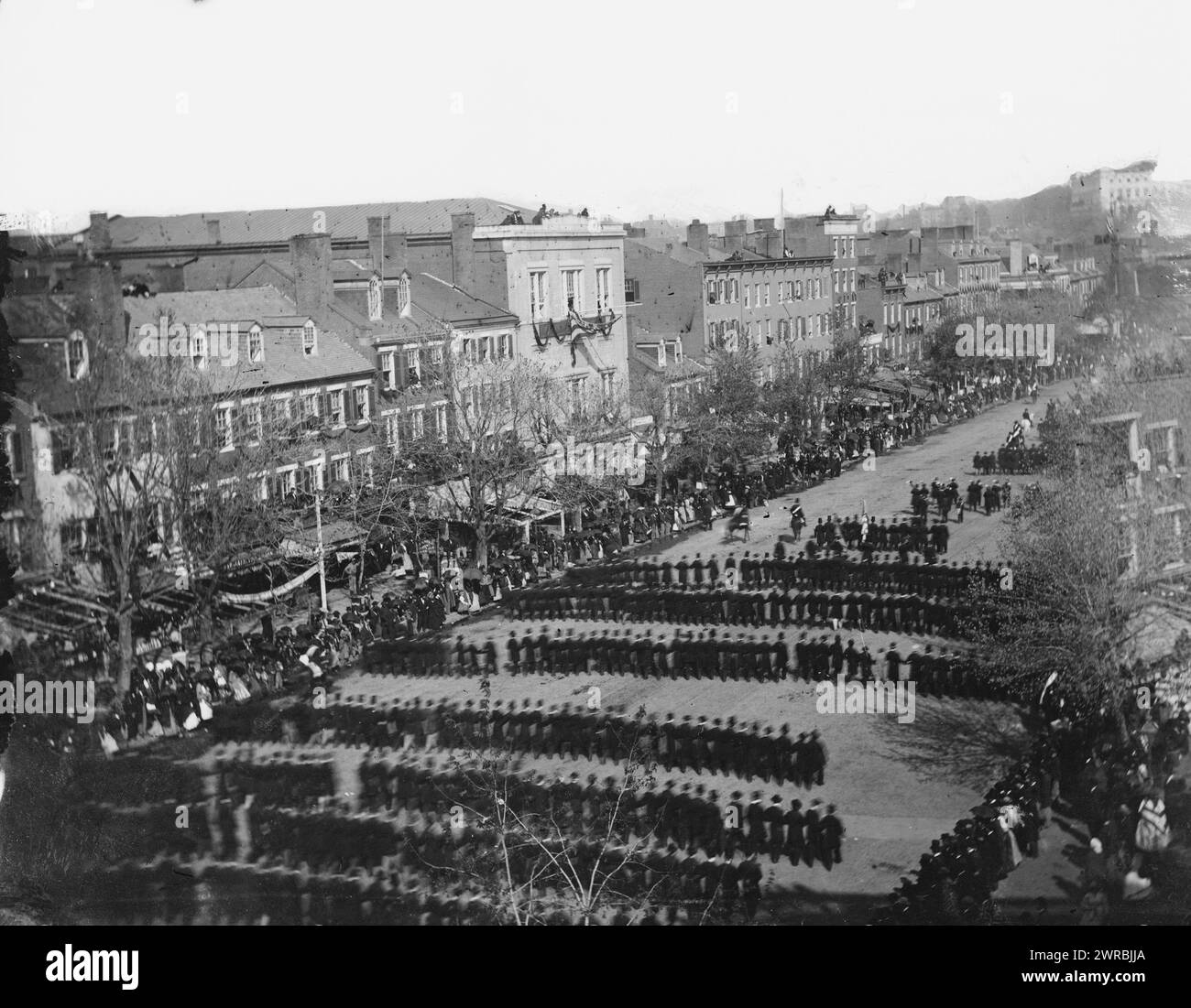 Washington, D.C. President Lincoln's funeral procession on Pennsylvania Avenue, Photograph of Washington, 1862-1865, the assassination of President Lincoln, April-July 1865., 1865 April 19., United States, History, Civil War, 1861-1865, Glass negatives, 1860-1870, Stereographs, 1860-1870, 1 negative: glass, stereograph, wet collodion, 4 x 10 in Stock Photo