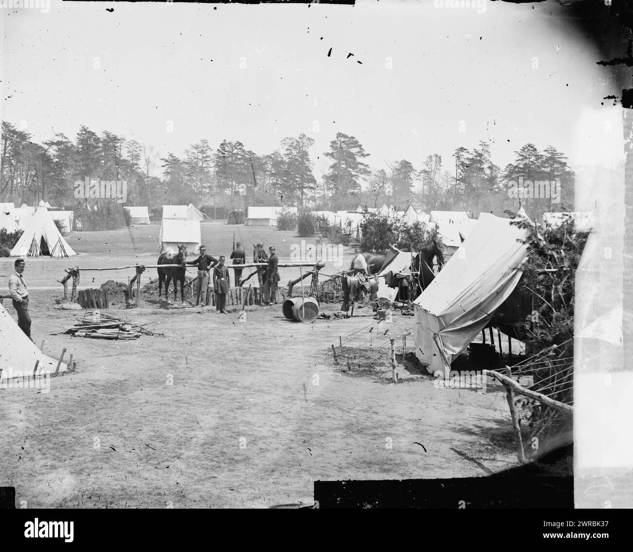 Yorktown, Va., vicinity. Headquarters of Gen. George B. McClellan, Camp Winfield Scott, Photograph from the main eastern theater of war, the Peninsular Campaign, May-August 1862., Gibson, James F., 1828-, photographer, 1862 May 3., United States, History, Civil War, 1861-1865, Stereographs, 1860-1870., Stereographs, 1860-1870, Wet collodion negatives, 1 negative: glass, stereograph, wet collodion Stock Photo