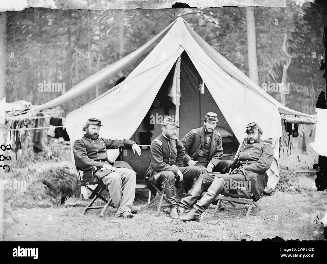The Peninsula, Virginia. Officers of General George B. McClellan's staff, Gibson, James F., 1828-, photographer, 1862 May 20., United States, History, Civil War, 1861-1865, Glass negatives, 1860-1870, 1 negative: glass, wet collodion Stock Photo