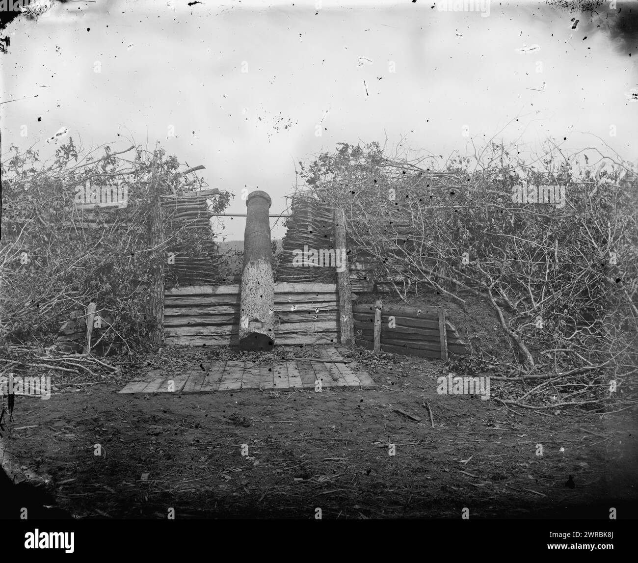 Centreville, Virginia. Confederate fort with Quaker gun, Barnard & Gibson, photographer, 1862 Mar., United States, History, Civil War, 1861-1865, Glass negatives, 1860-1870, 1 negative: glass, wet collodion Stock Photo