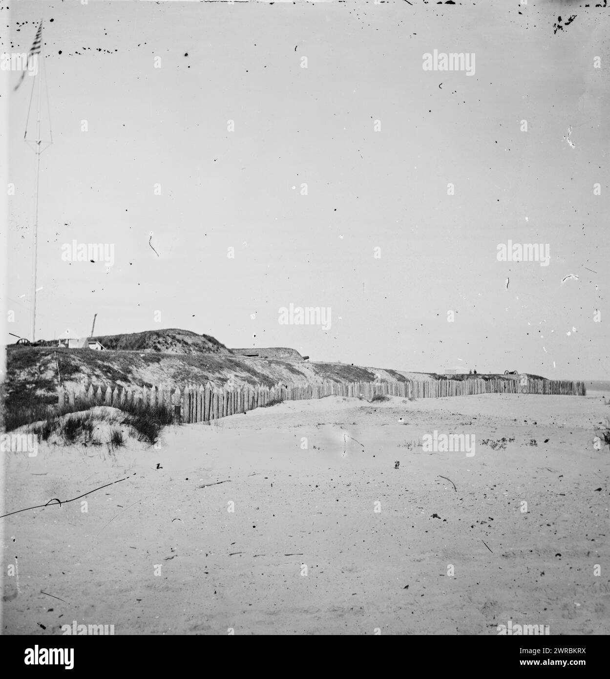Charleston, South Carolina (vicinity). View of Forts Wagner & Gregg on Morris Island, evacuated by Confederates, September 6, 1863, Cooley, Sam A. (Samuel A.), photographer, 1865., United States, History, Civil War, 1861-1865, Glass negatives, 1860-1870., Stereographs, 1860-1870, Glass negatives, 1860-1870, 1 negative (2 plates): glass, stereograph, wet collodion Stock Photo