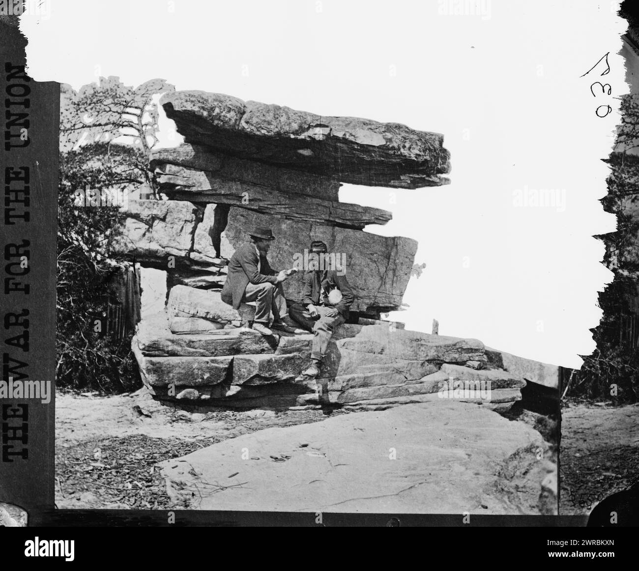 Chattanooga, Tenn., vicinity. Umbrella Rock on Lookout Mountain, Photograph of the War in the West. These photographs are of the Battle of Chattanooga, September-November 1863. After Rosecrans' debacle at Chickamauga, September 19-20, 1863, Bragg's army occupied the mountains that ring about the vital railroad center of Chattanooga. Grant, brought in to save the situation, steadily built up offensive strength, and on November 23-25, burst the blockade in a series of brilliantly executed attacks. The photographs Stock Photo