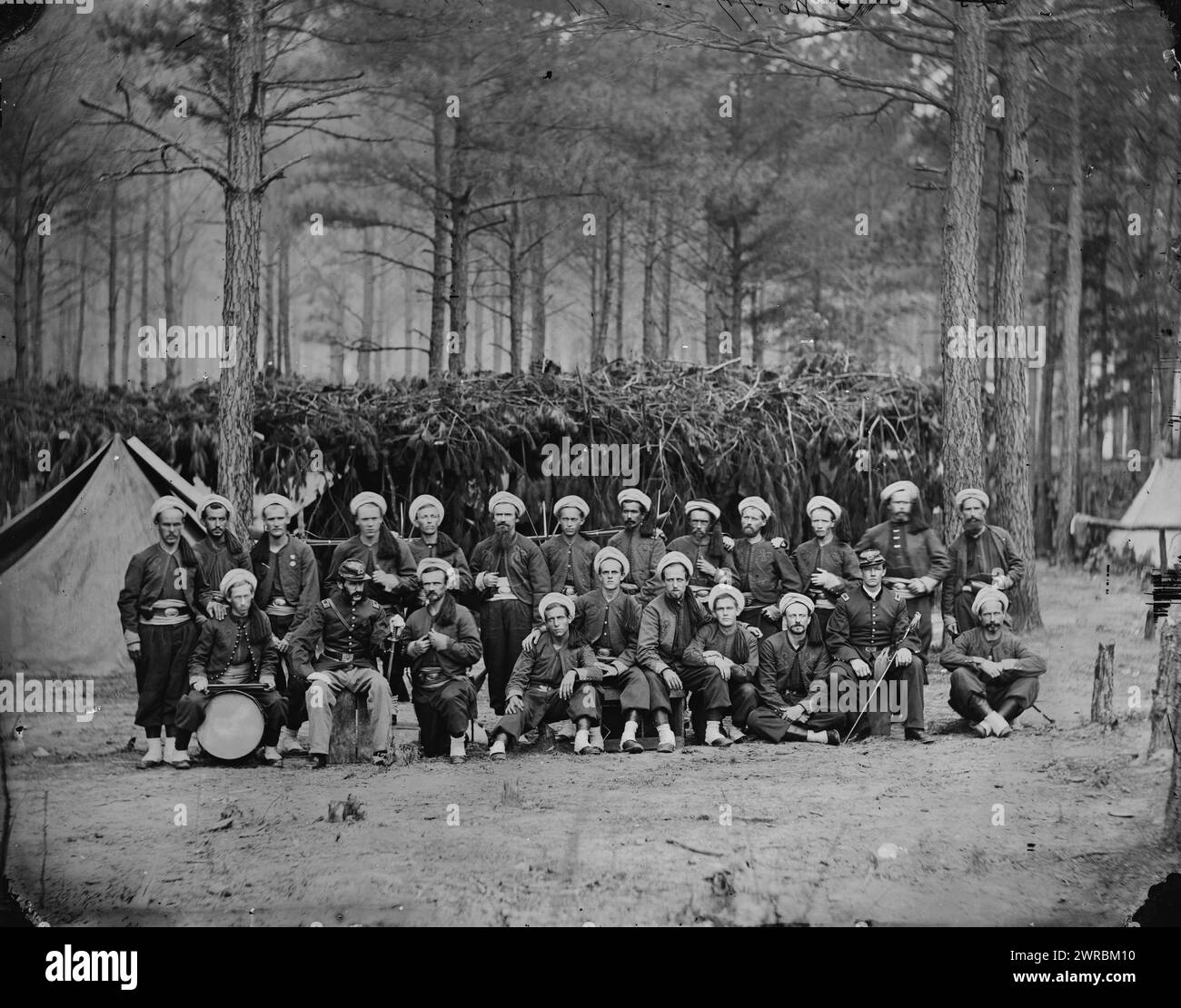 Petersburg, Va. Company H, 114th Pennsylvania Infantry (Zouaves), Photograph from the main eastern theater of war, the siege of Petersburg, June 1864-April 1865., 1864 August., United States., Army., Pennsylvania Infantry Regiment, 114th (1862-1865)., Company H, Wet collodion negatives., Wet collodion negatives, 1 negative: glass, wet collodion Stock Photo