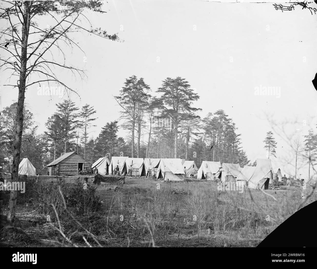 Brandy Station, Va. Chief Engineer's camp at Army of the Potomac headquarters, Photograph from the main eastern theater of the war, winter quarters at Brandy Station, December 1863-April 1864., 1864 February., United States, History, Civil War, 1861-1865, Military facilities, Wet collodion negatives., Wet collodion negatives, 1 negative: glass, wet collodion Stock Photo
