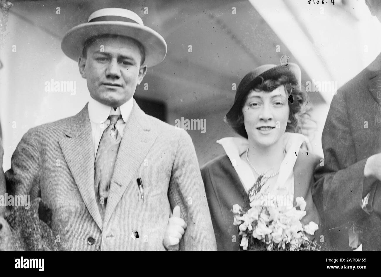 Willie Ritchie, Mrs. L. Hicks, Photo shows Willie Richie (born Gerhardt Anthony Steffen) who was the world lightweight boxing champion from 1912 to 1914. In 1914 he sailed to London to face British lightweight champion Freddie Welsh., 1914 June 11, Glass negatives, 1 negative: glass Stock Photo