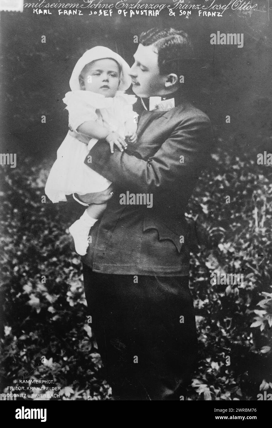 Karl Franz Josef of Austria & son Franz, Photograph shows Charles I of Austria (Charles IV of Hungary) (1887-1922) the last ruler of the Austro-Hungarian Empire with his son Franz., 1914 June 26, Glass negatives, 1 negative: glass Stock Photo